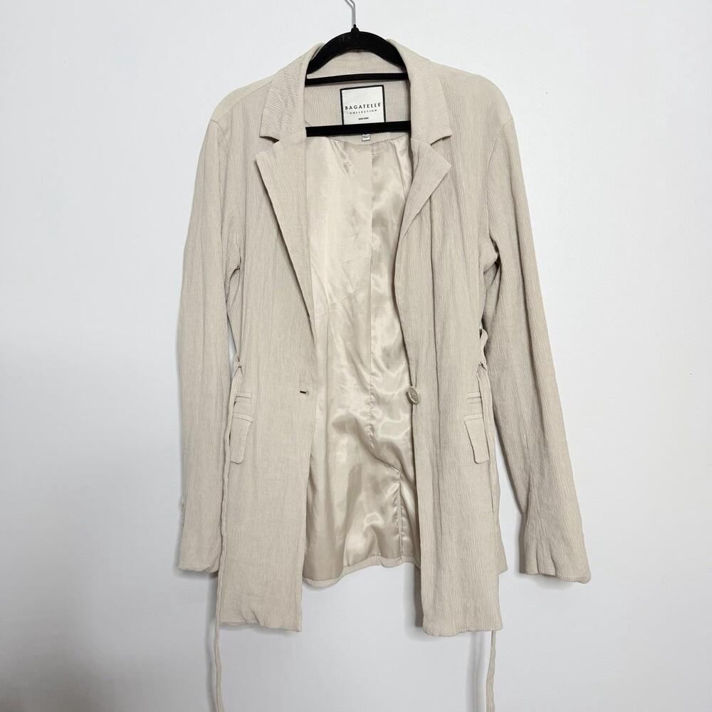 Bagatelle Collection Lightweight Tie Waist Blazer Jacket Beige Medium Textured - Picture 9 of 9